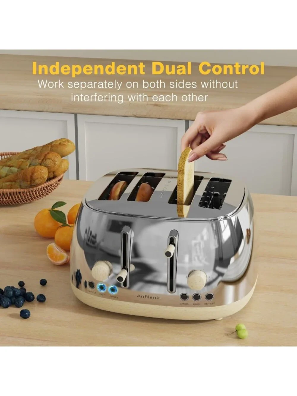 4 Slice Silver Defrost Retro Stainless Steel Extra Wide Slots Cancel Toaster